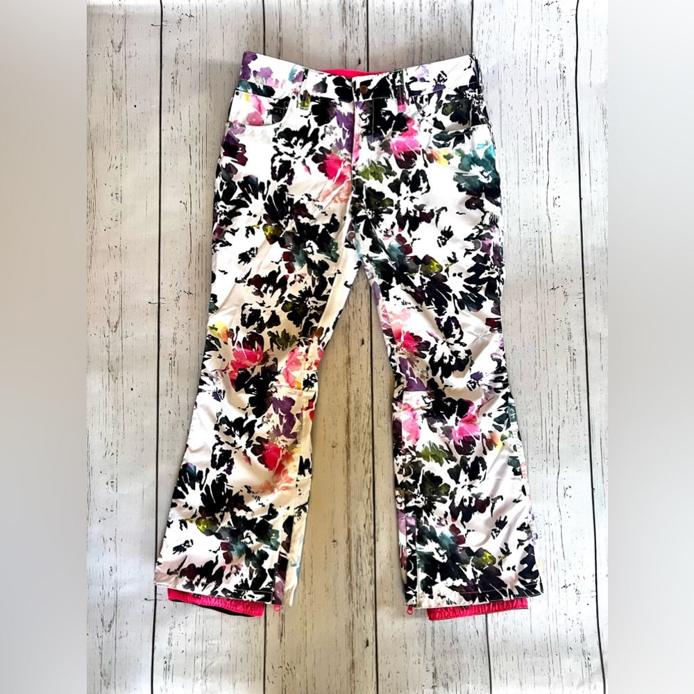 ❄️ RARE! Ski Snow Insulated Pants Women’s XL Fun Bright Flower Print EUC! ⛷️ 🏂